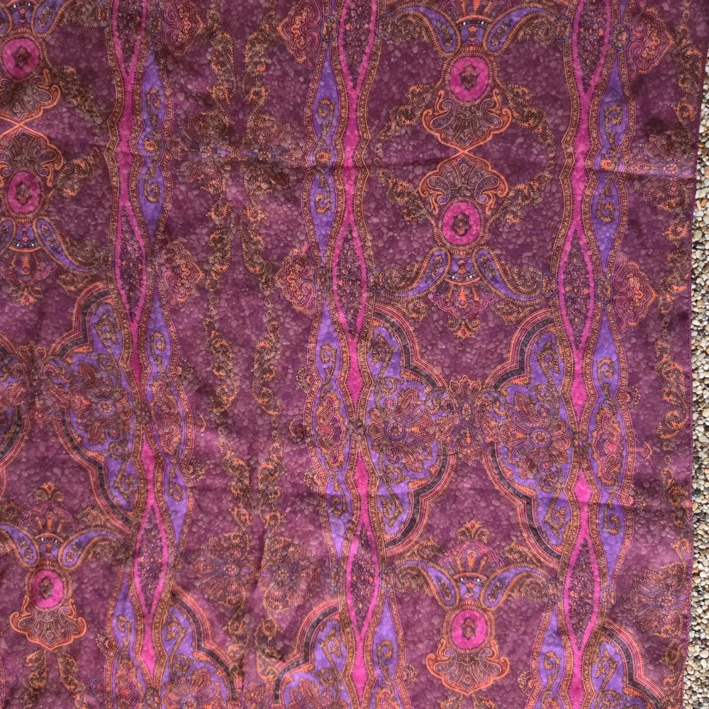 Vintage Sheer Paisley Scarf Plum Purple Magenta Bohemian Lightweight Wrap 17x60